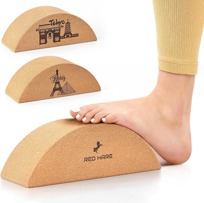 Cork Yoga Blocks, Half Moon Cork Foot & Calf Stretcher for Plantar Fasciitis Relief, Ankle & Foot Mobility Trainer, Pilates Yoga Balance Block for Stability, Stretching & Recovery