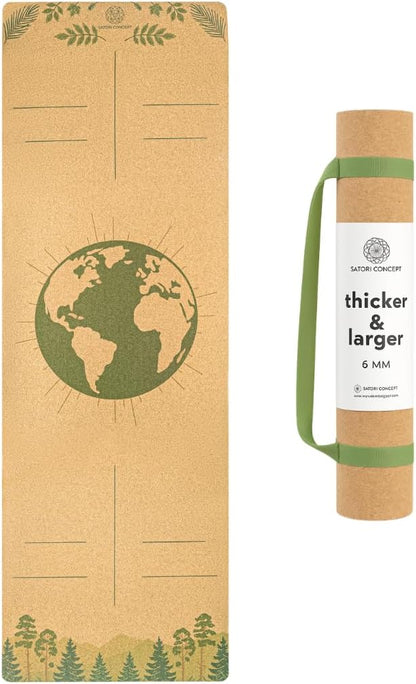 Cork Yoga Mat with Natural Rubber Base, Extra Size, Thickness and Support, Excellent Cushion & Grip, Non-Slip, Non-Toxic, Sweat-Resistant, Sustainable, Eco-friendly Exercise Mat