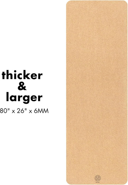 Cork Yoga Mat with Natural Rubber Base, Extra Size, Thickness and Support, Excellent Cushion & Grip, Non-Slip, Non-Toxic, Sweat-Resistant, Sustainable, Eco-friendly Exercise Mat