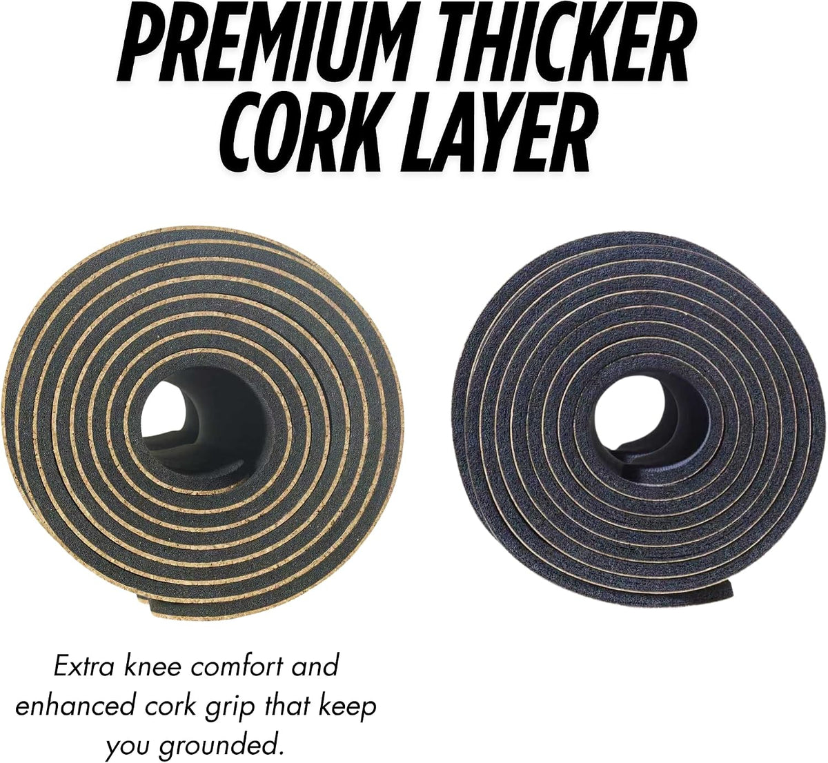 Cork Yoga Mat with Natural Rubber Base, Extra Size, Thickness and Support, Excellent Cushion & Grip, Non-Slip, Non-Toxic, Sweat-Resistant, Sustainable, Eco-friendly Exercise Mat