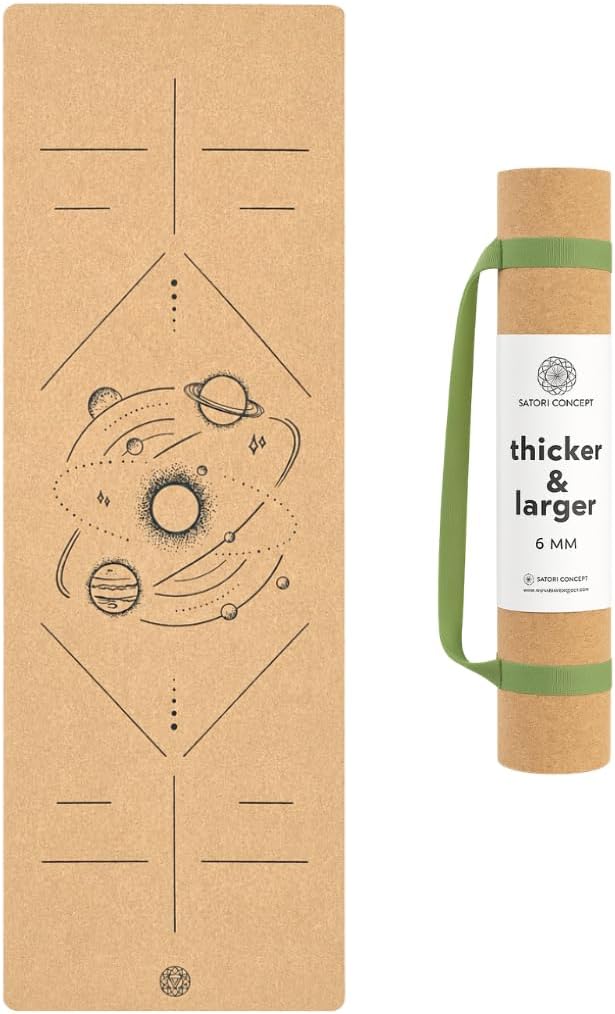 Cork Yoga Mat with Natural Rubber Base, Extra Size, Thickness and Support, Excellent Cushion & Grip, Non-Slip, Non-Toxic, Sweat-Resistant, Sustainable, Eco-friendly Exercise Mat