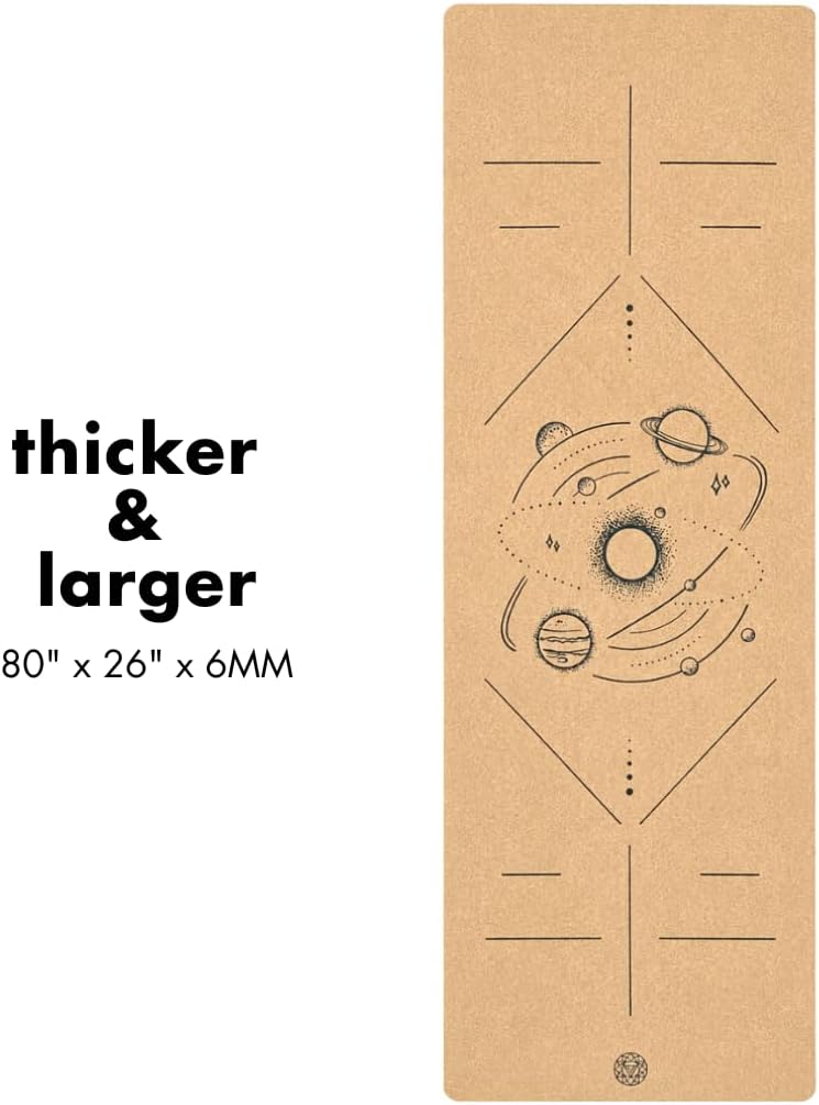 Cork Yoga Mat with Natural Rubber Base, Extra Size, Thickness and Support, Excellent Cushion & Grip, Non-Slip, Non-Toxic, Sweat-Resistant, Sustainable, Eco-friendly Exercise Mat