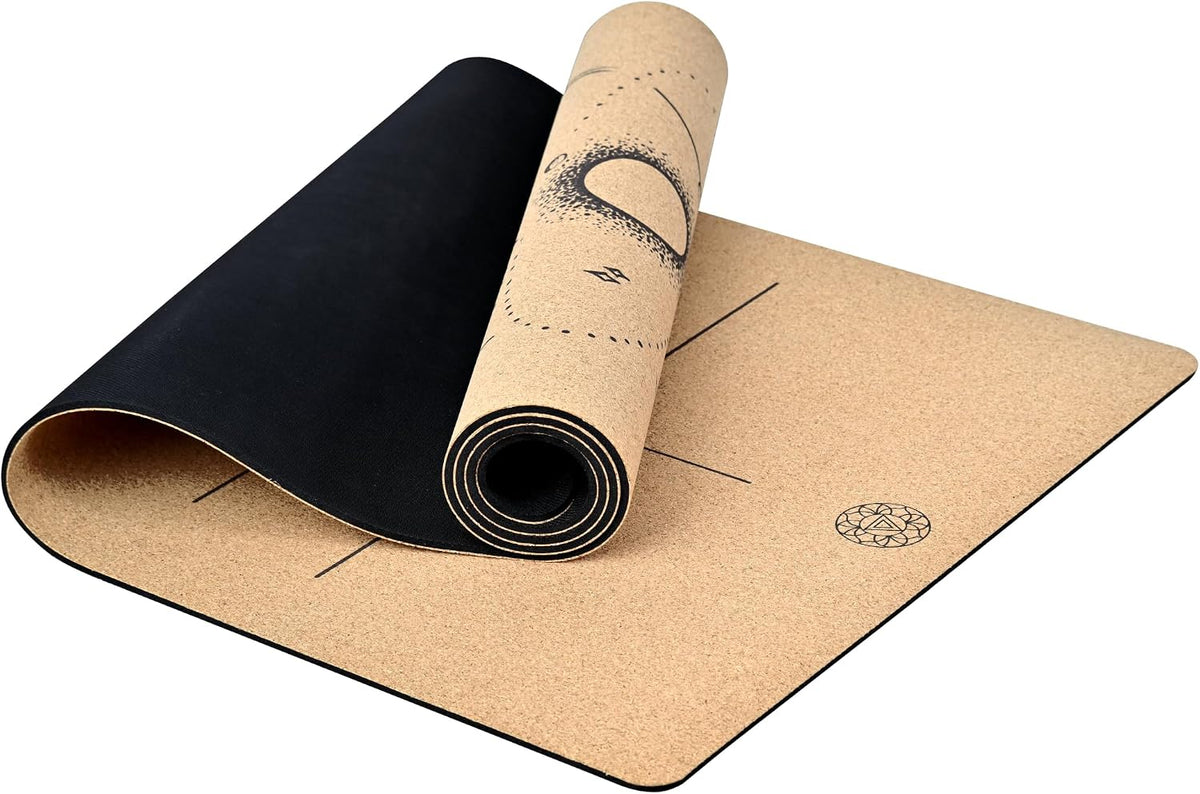 Cork Yoga Mat with Natural Rubber Base, Extra Size, Thickness and Support, Excellent Cushion & Grip, Non-Slip, Non-Toxic, Sweat-Resistant, Sustainable, Eco-friendly Exercise Mat