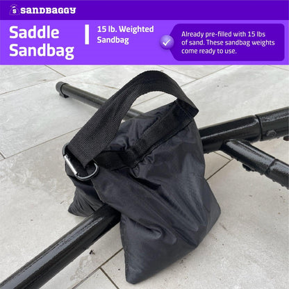 Saddle Sandbags (Black) - Comes Pre Filled with 15 lbs. of Sand (25 lb. Weight Capacity) - Weights for Photography, Tents, Outdoor Equipment