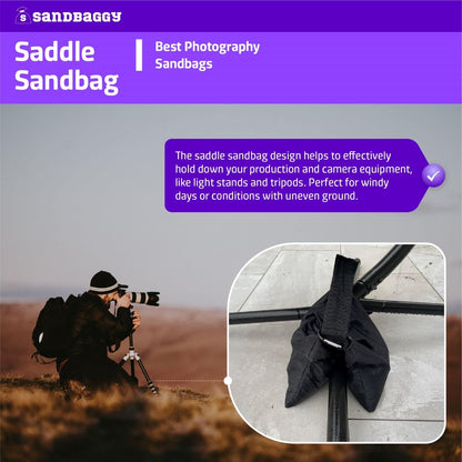 Saddle Sandbags (Black) - Comes Pre Filled with 15 lbs. of Sand (25 lb. Weight Capacity) - Weights for Photography, Tents, Outdoor Equipment