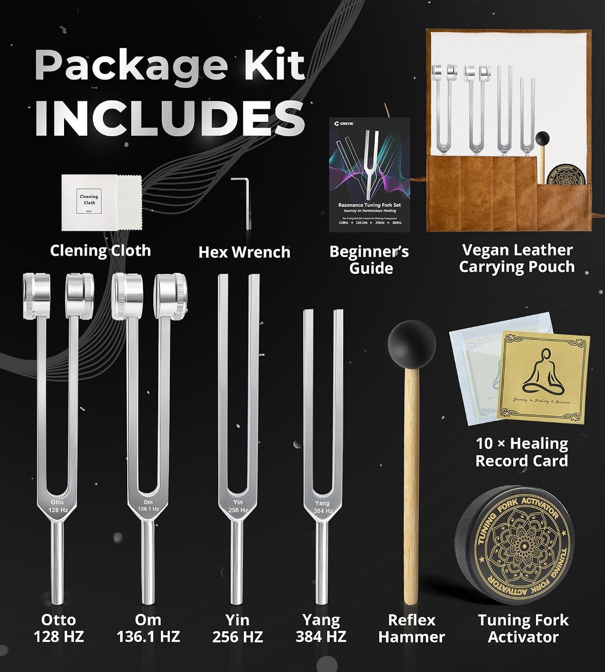 Tuning Forks for Healing Set (128, 136.1, 256, 384 hz) Resonance Set