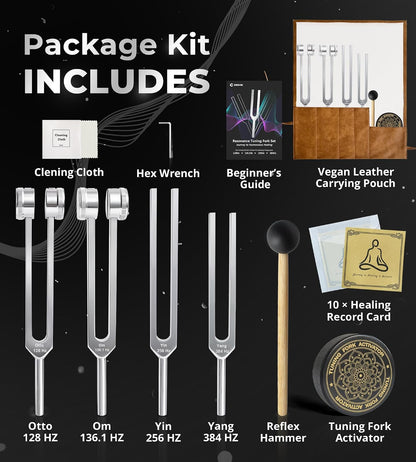 Tuning Forks for Healing Set (128, 136.1, 256, 384 hz) Resonance Set