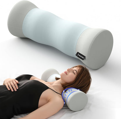 Neck Roll Pillow - Cooling Cover Round Neck Pillow for Sleeping - Memory Foam Cervical Support Pillow - Ergonomic Cylinder Pillows for Neck, Leg, Back, Yoga, Relaxing (Blue Grey)