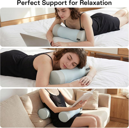 Neck Roll Pillow - Cooling Cover Round Neck Pillow for Sleeping - Memory Foam Cervical Support Pillow - Ergonomic Cylinder Pillows for Neck, Leg, Back, Yoga, Relaxing (Blue Grey)