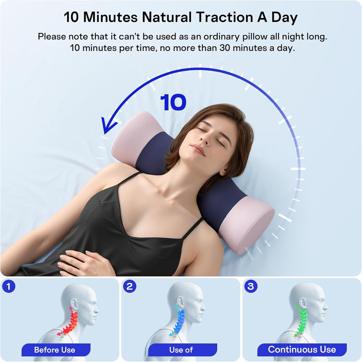 Neck Roll Pillow - Cooling Cover Round Neck Pillow for Sleeping - Memory Foam Cervical Support Pillow - Ergonomic Cylinder Pillows for Neck, Leg, Back, Yoga, Relaxing (Blue Grey)