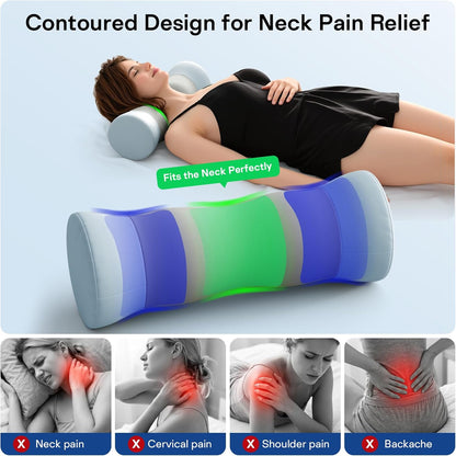 Neck Roll Pillow - Cooling Cover Round Neck Pillow for Sleeping - Memory Foam Cervical Support Pillow - Ergonomic Cylinder Pillows for Neck, Leg, Back, Yoga, Relaxing (Blue Grey)