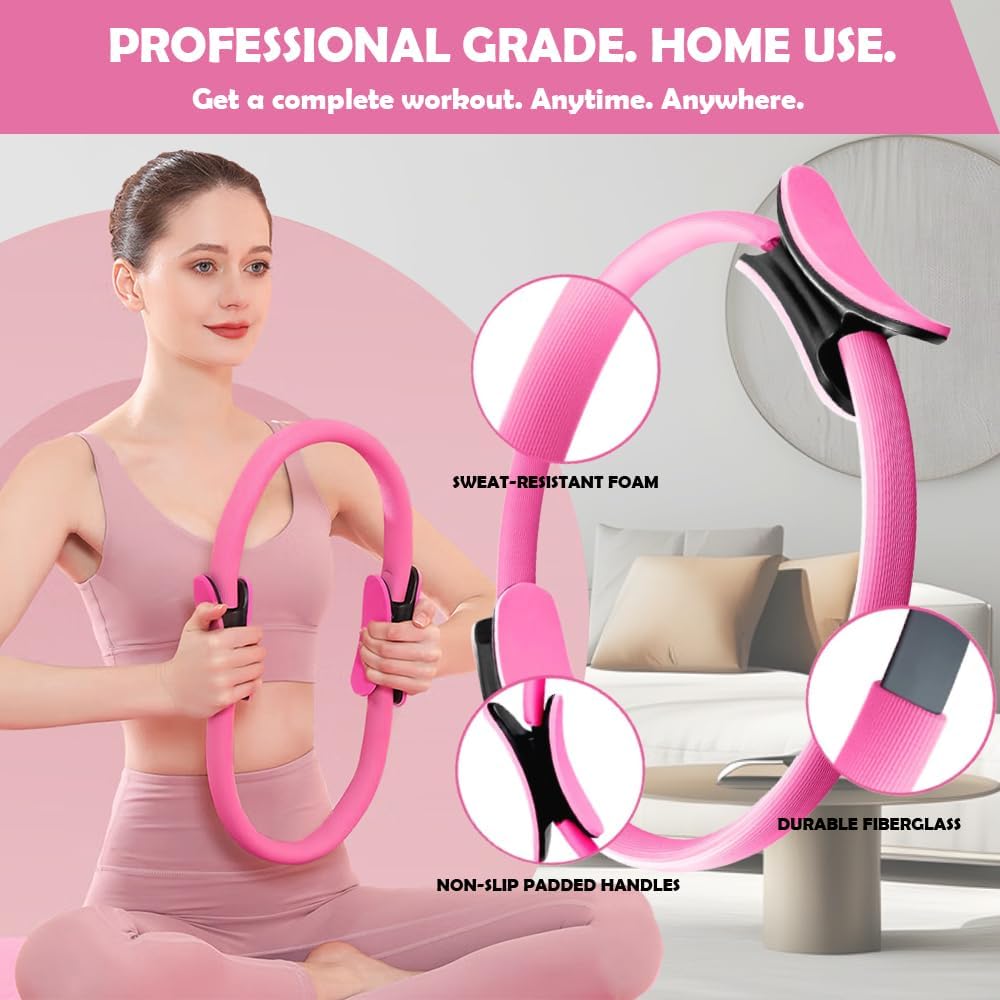 Pilates Ring Set with 14-Inch Magic Circle, Exercise Ball & 6 Resistance Bands - Complete Home Workout Equipment for Core Strength, Toning and Flexibility - Ideal Fitness Gift for Women and Men