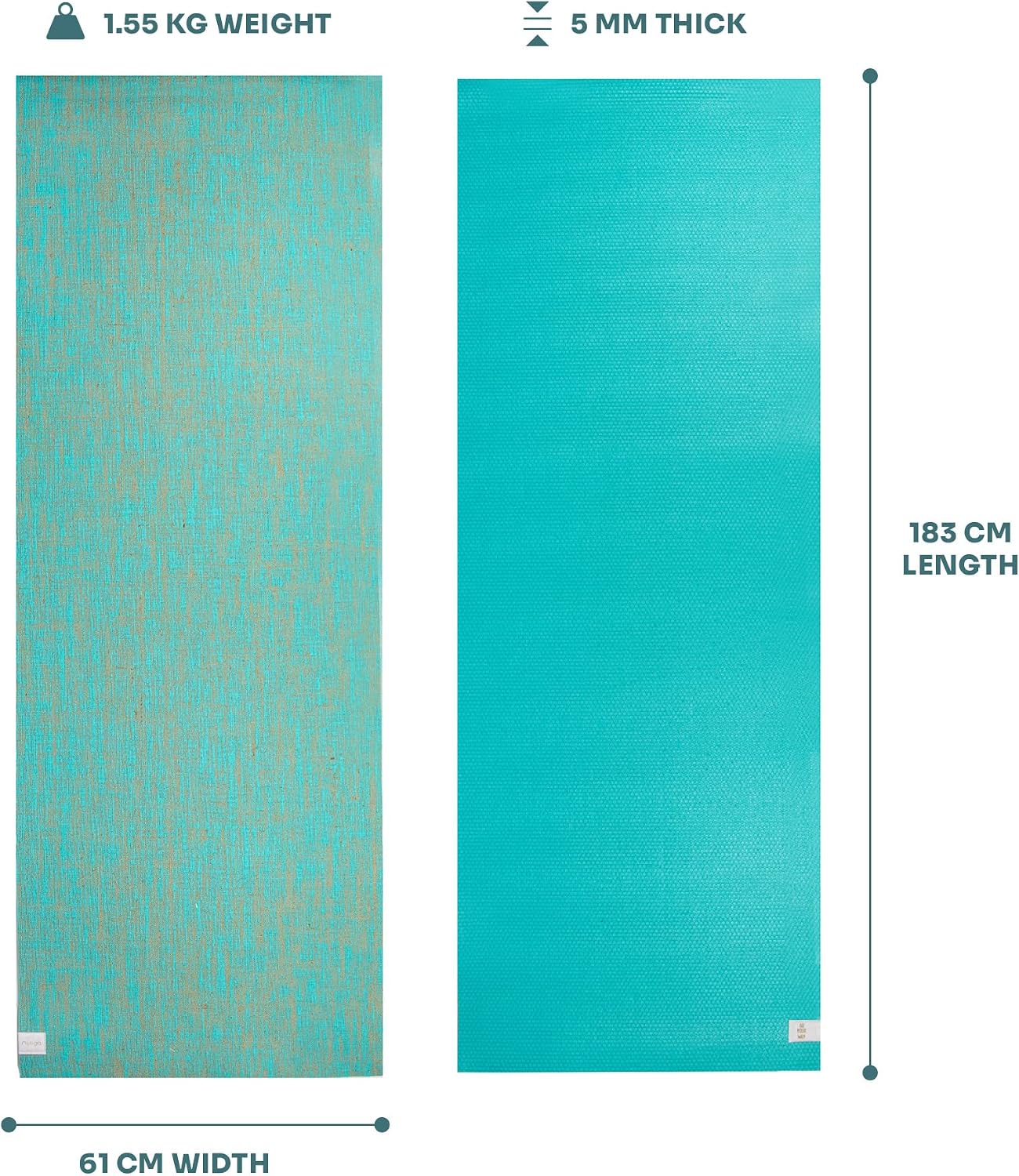 Jute Yoga Mat, High Performance Vegan Floor Exercise Mat, Eco Friendly Biodegradable Yoga Mat with PVC Backing,72" x 24", 0.2" Thickness