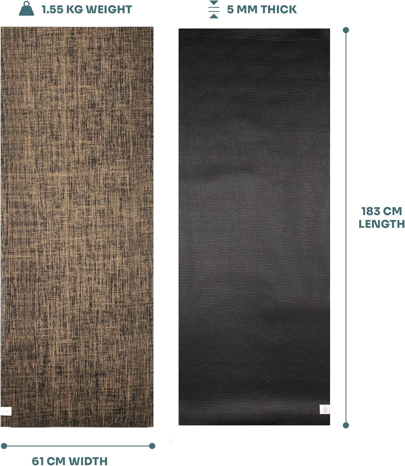 Jute Yoga Mat, High Performance Vegan Floor Exercise Mat, Eco Friendly Biodegradable Yoga Mat with PVC Backing,72" x 24", 0.2" Thickness