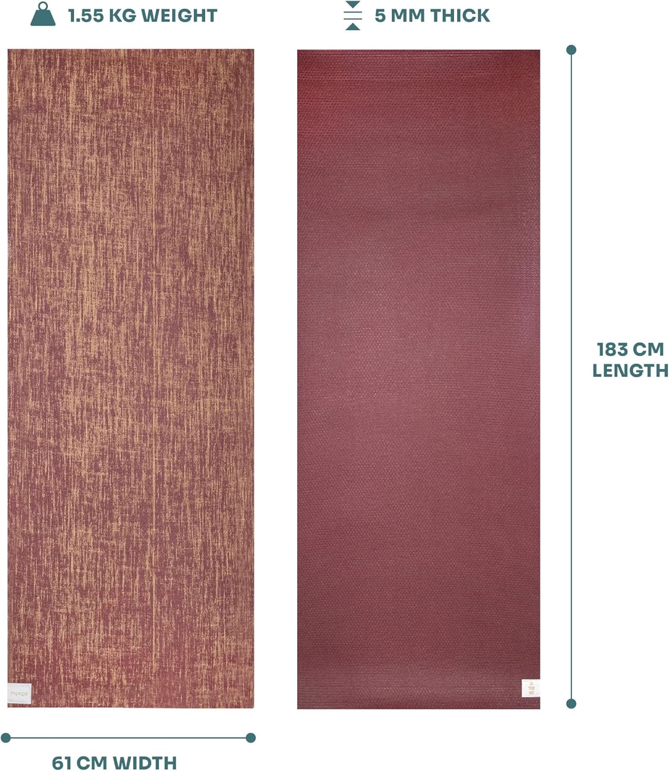 Jute Yoga Mat, High Performance Vegan Floor Exercise Mat, Eco Friendly Biodegradable Yoga Mat with PVC Backing,72" x 24", 0.2" Thickness