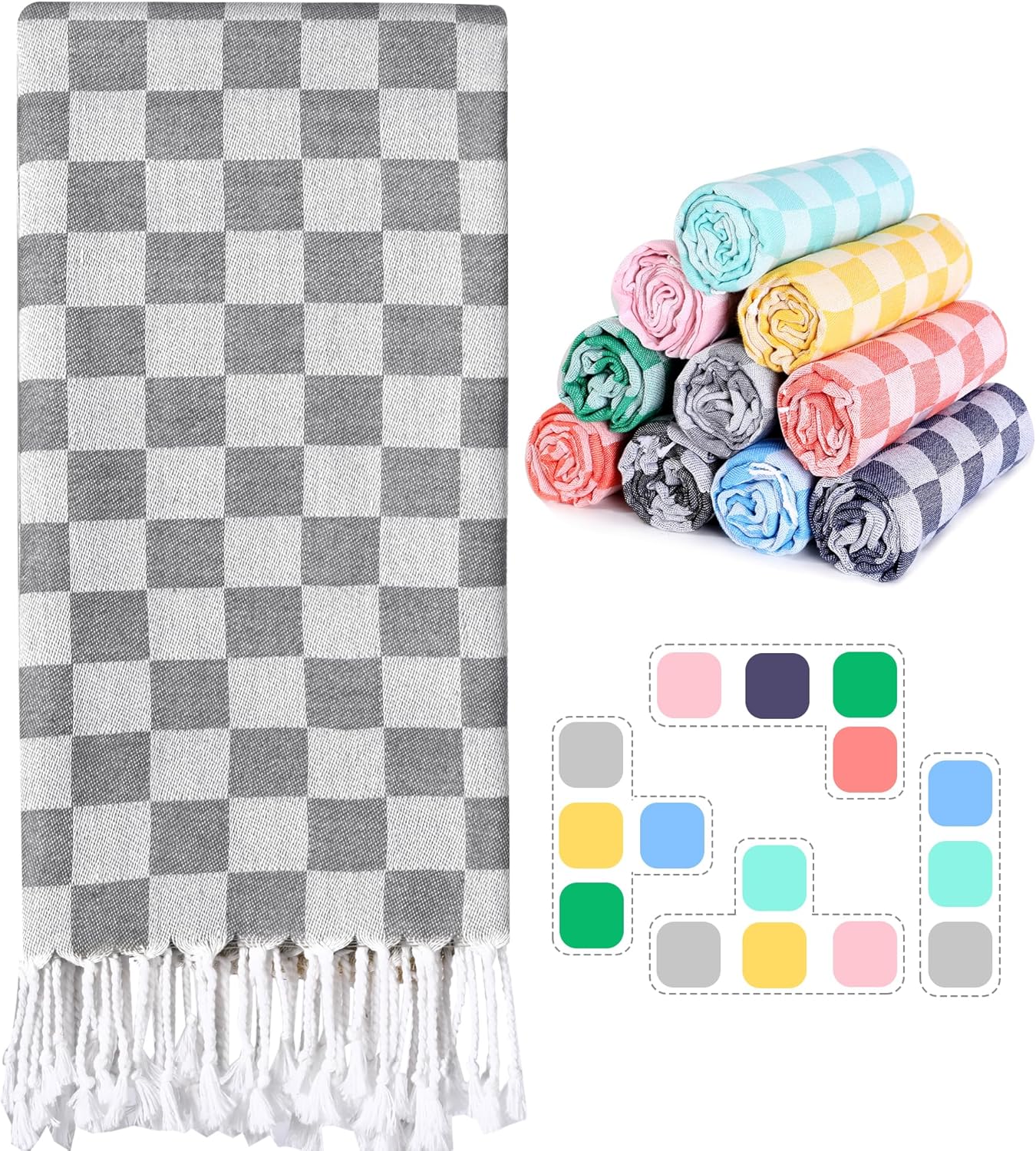 2 Packs Checkered Plaid Yoga Blanket Turkish Towel Extra Large Meditation Supplies Mat Cover Beach Blanket Women Birthday Gift for Mom Wife Sister Girlfriend Mother Adult Friend Husband Son Daughter