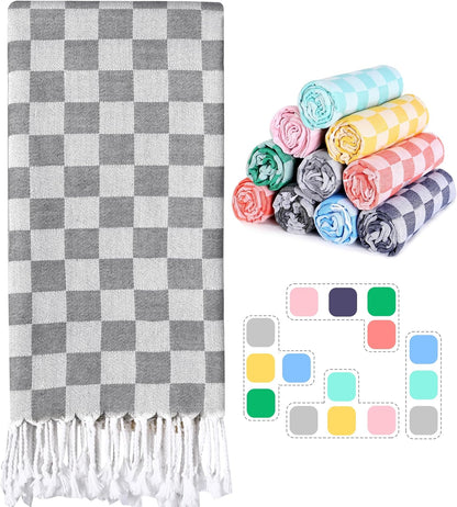 2 Packs Checkered Plaid Yoga Blanket Turkish Towel Extra Large Meditation Supplies Mat Cover Beach Blanket Women Birthday Gift for Mom Wife Sister Girlfriend Mother Adult Friend Husband Son Daughter