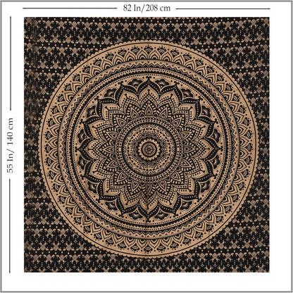 THE ART BOX Original Gold Tapestry Wall Hanging Mandala – Cotton Throw Tapestry – Boho Bedding White and Gold Medium Bedspread 54x60 Inches – Meditation & Yoga Rug Mat