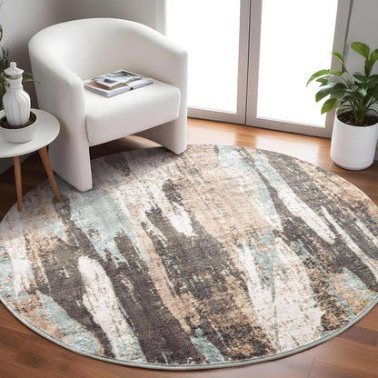 Carvapet 4ft Washable Round Rugs, Modern Abstract Circle Rug, Non Slip Rubber Backing Foldable Low Pile Carpet for Living Room Bedroom, 4ft Red/Orange Rug