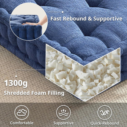 Intelligent Design Large Floor Pillow for Adults Yoga or Meditation Cushion with Handle, Floor Cushion for Board Games, Lustrous Chenille Tufted, Handsewn Scalloped Edge, Azza, 24" x 24" x 5" Yellow
