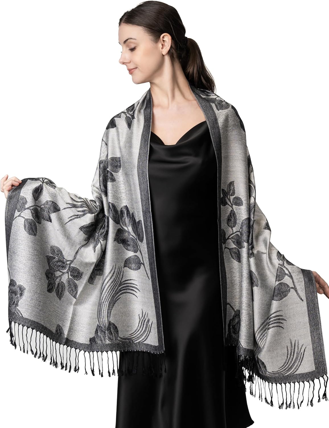 Achillea Reversible Paisley Pashmina Rave Scarf – Exotic Indian Shawls and Wraps for Evening Dresses, Festivals, All Seasons - Colors B
