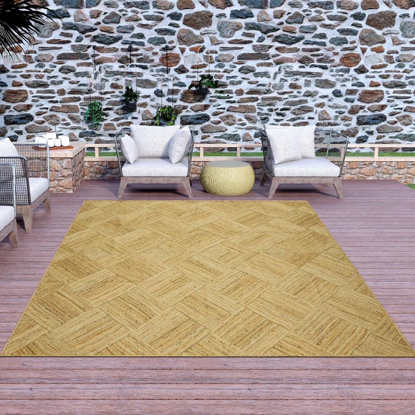 Hand Braided Jute 4 Ft Square Kilim Rug Flatweave Pink Geometric Pattern Jute Sisal Rug, Thick 0.27 Inch Indoor Outdoor Carpet for Kitchen, Bedside, Yoga Mat - Colors A