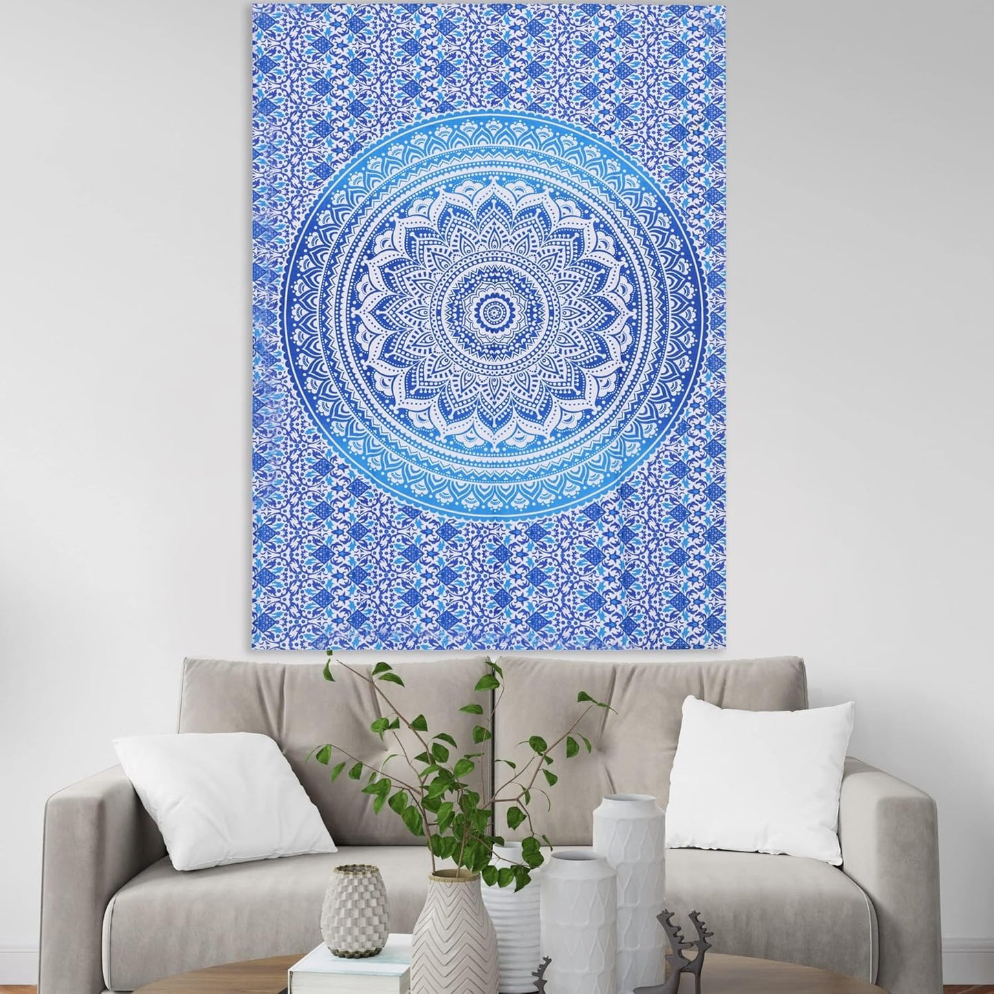 THE ART BOX Original Gold Tapestry Wall Hanging Mandala – Cotton Throw Tapestry – Boho Bedding White and Gold Medium Bedspread 54x60 Inches – Meditation & Yoga Rug Mat