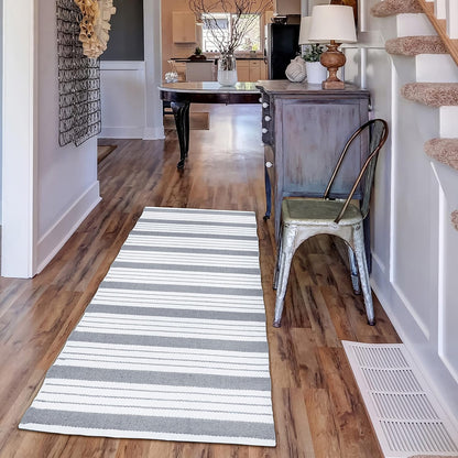 Chardin home Farmhouse Rug 24''x36'' Black-White | Recycled Cotton Hand Woven Rug, Long Boho Rug | Perfect for Hallways, Kitchens, Bathroom, bedrooms, Meditation Yoga Mat | Machine Wash