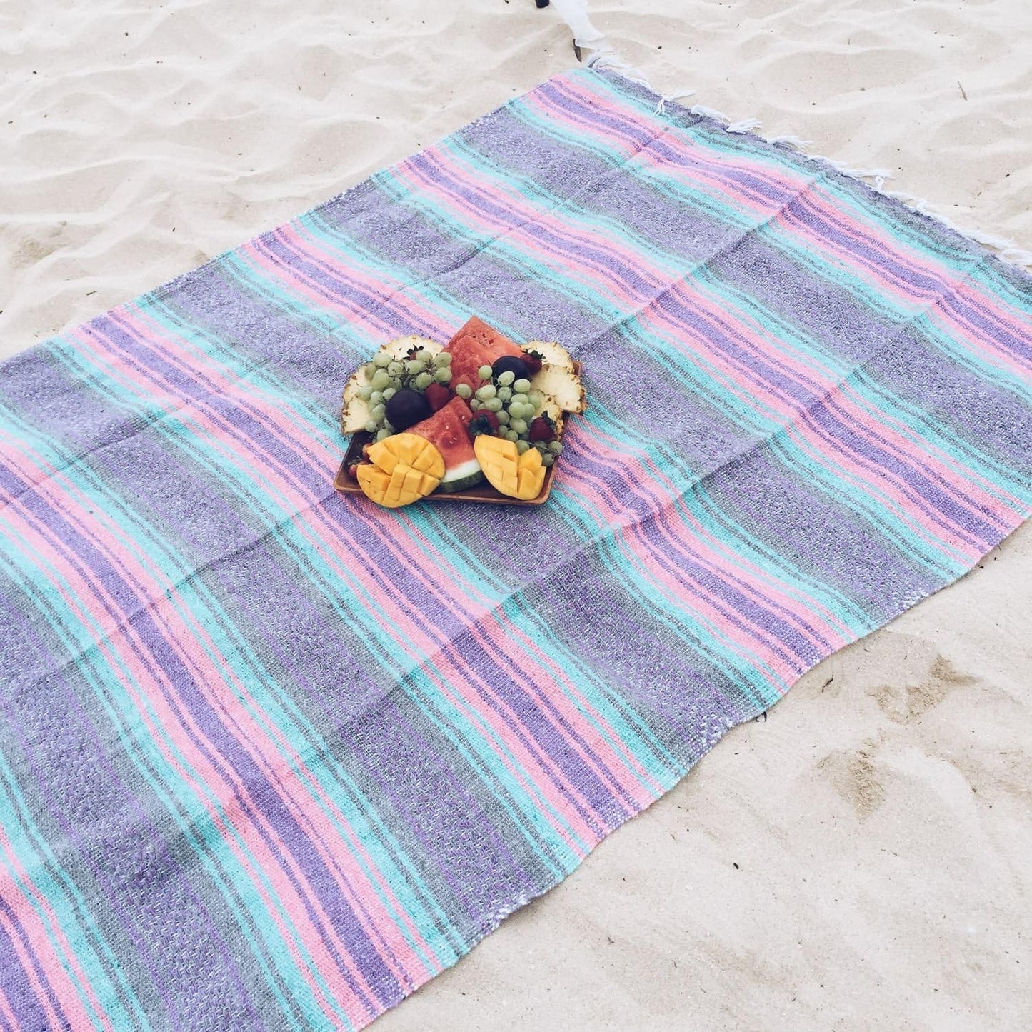 Del Mex Classic Mexican Blanket, Large Authentic Woven Falsa Throw (70"x50"), Artisan Southwest Décor for Beach, Yoga, Outdoors (Lavender)