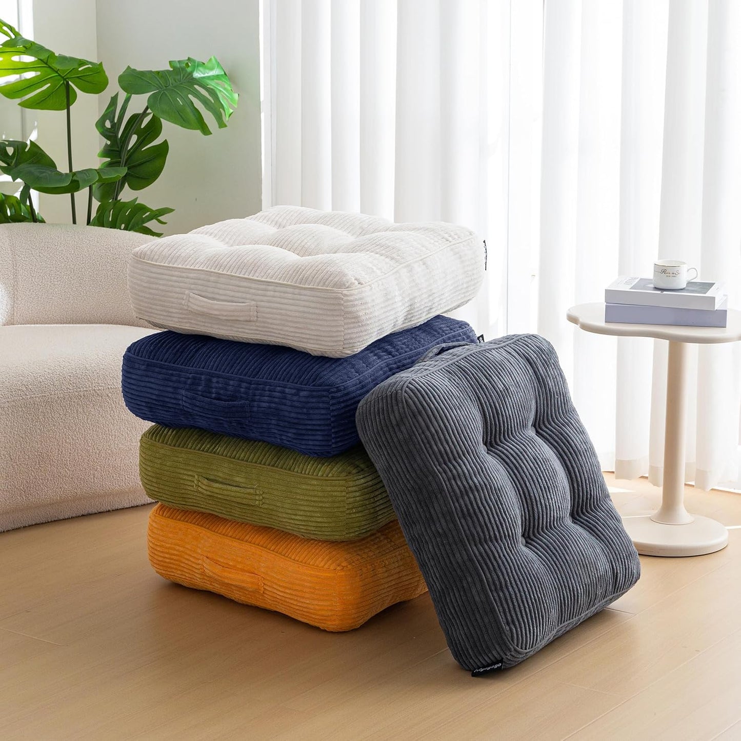 HIGOGOGO Floor Pillow Cushion for Adults, Meditation Cushion Pillow, Large Square Floor Sitting, Tufted Corduroy Cover, for Tatami Living Room or Yoga, 22x22 Inch, Dark Grey