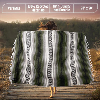 Hydration Nation Authentic Large Handwoven Mexican Blanket - Soft Yoga - Durable Serape - Lightweight Falsa, Beach, Camping, Picnic, Outdoor 70"x50" - Mandarin