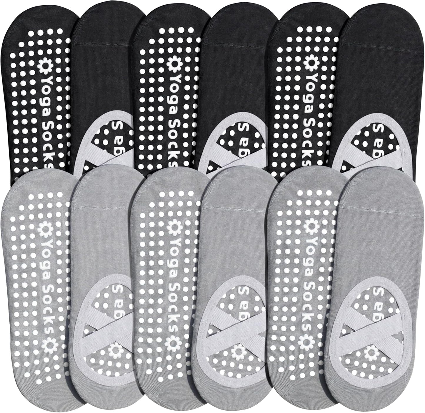 ihuan 6 Pairs Pilates Socks for women, Non-Slip Yoga Socks With Grip&Strap for Dance Barre Ballet Fitness Workout（5-9）