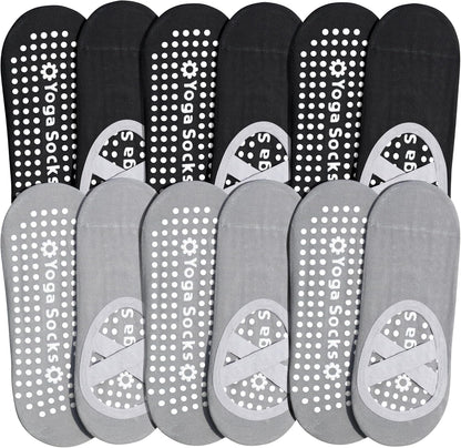 ihuan 6 Pairs Pilates Socks for women, Non-Slip Yoga Socks With Grip&Strap for Dance Barre Ballet Fitness Workout（5-9）