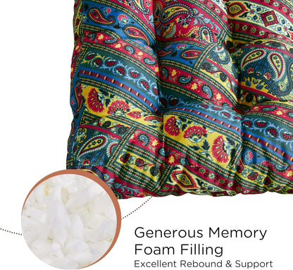 Codi Boho Floor Pillow, Large Meditation Cushion for Adults, Square Pillows Seating for Yoga Living Room Tatami Sitting Home Decor, Memory Foam Added, 22x22 Inch, Multi Patchwork