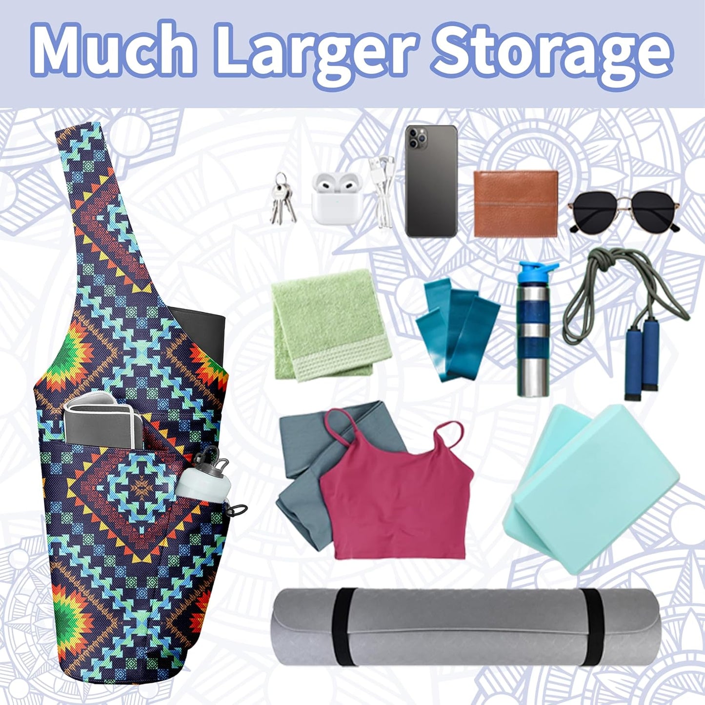 Yoga Bag for Women, Large Yoga Mat Bag Tote Carrier with Wet Dry Pocket, Water Bottle Holder & Adjustable Strap, Fits 1/2" Thick Yoga Mat for Gym, Pilates, Travel, Work
