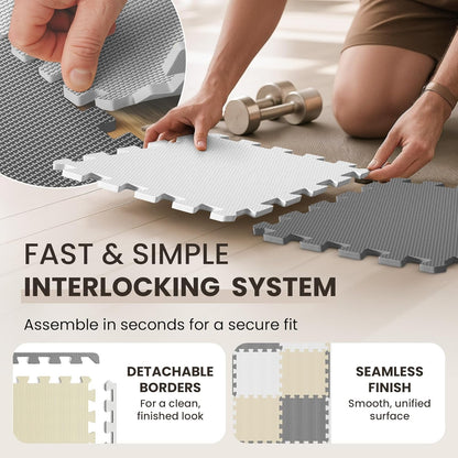 bemaxx Gym Mats Set - 18 pcs EVA Interlocking Foam Floor Tiles (12.6"x12.6"x0.4") 18sqft Protective Gym Flooring Sports Home Workout Exercise Mats Puzzle Garage Fitness Play-Room Pool Treadmill Bike