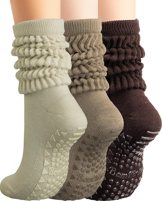 BomKinta Pilates Socks with Grips for Women - Yoga Grippy Slouch Scrunch Sock - Slipper Socks for Barre Workout Hospital