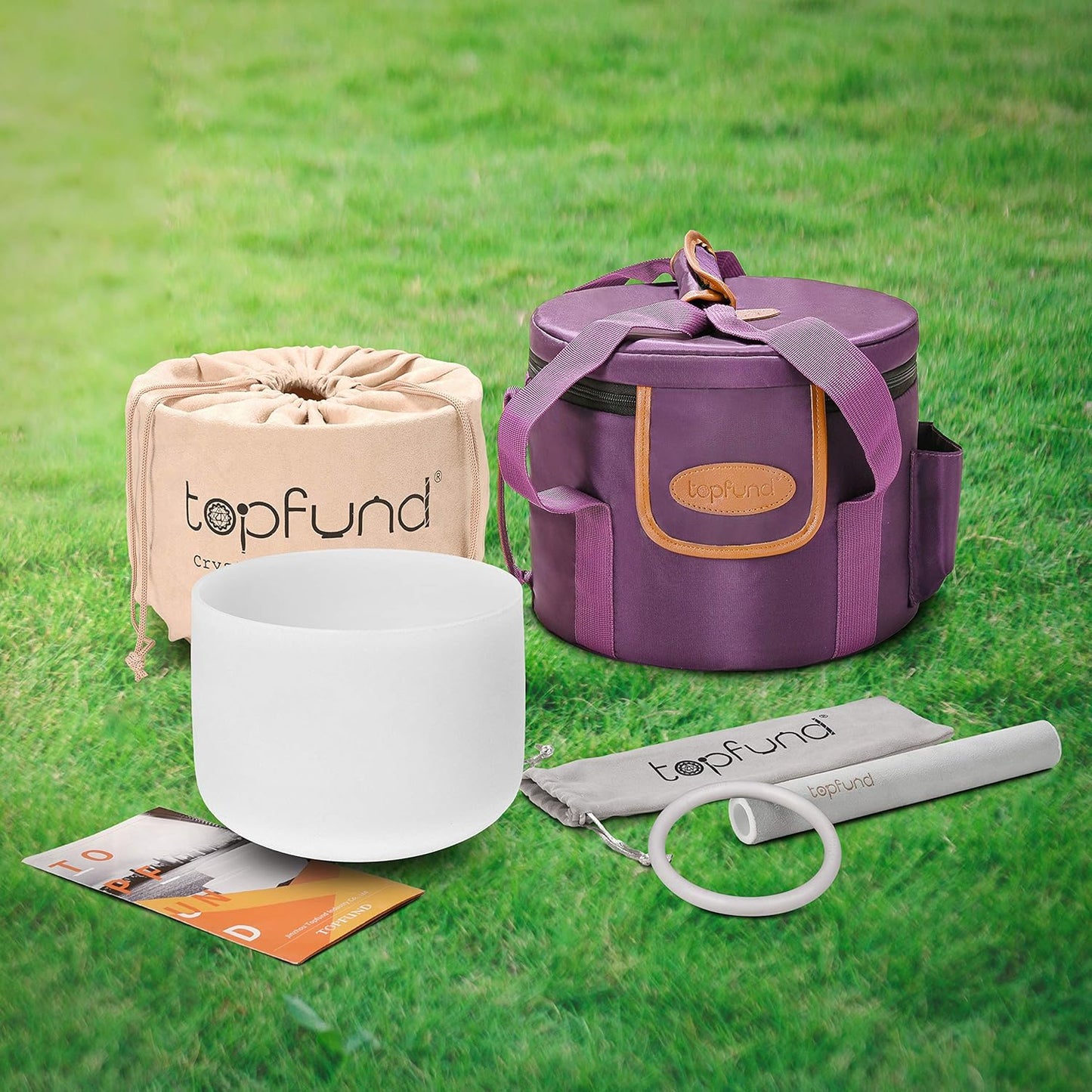 TOPFUND F Note Crystal Singing Bowl 10 inch Heart Chakra with Heavy Duty Carrying Case and Suede Mallet