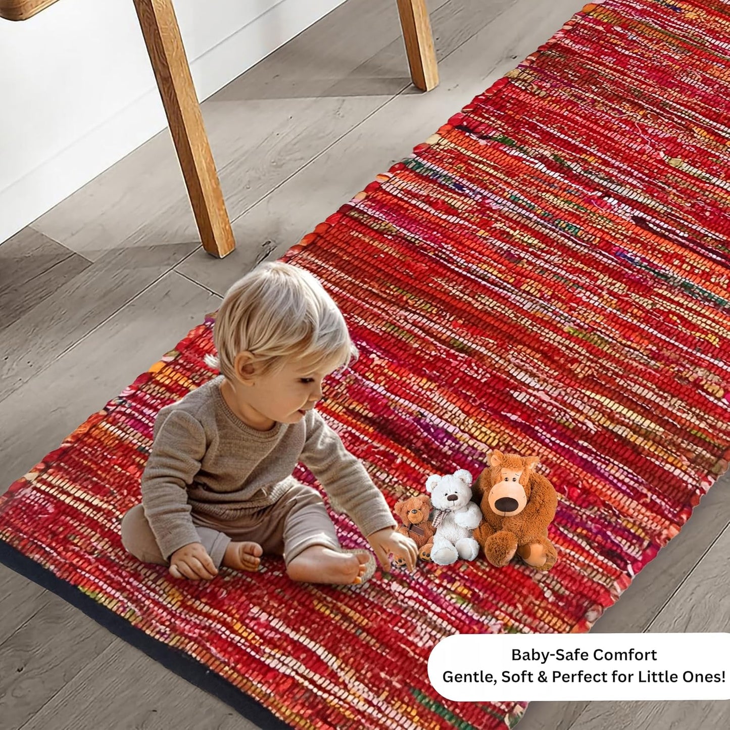 Ramanta Home 100% Cotton Chindi Hosiery Rug 24x36 Inch - Dark Multi, Farmhouse Reversible Soft Bohemeian Rugs Ideal for Entryways, Kitchen, Bedroom | Durable Lightweight Handmade Accent Doormat