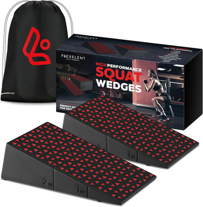 Flexelent Squat Wedge Block Pair - Heel Elevated Squat Wedge for Deeper Squats, Heavy Lifting and Better Form - 17° Angle Exercise Wedges, Slant Board for Squats with Carry Backpack