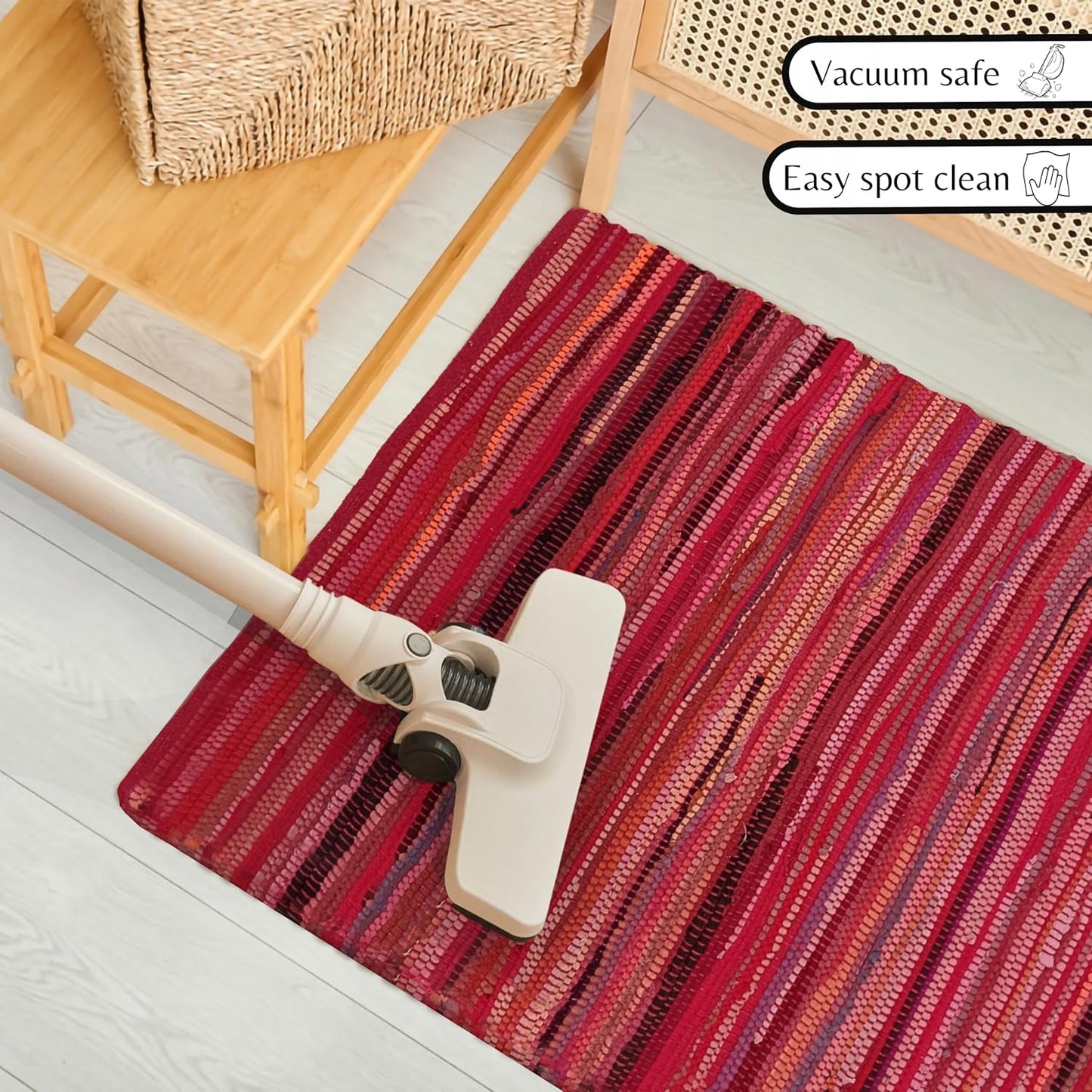 Ramanta Home 100% Cotton Chindi Hosiery Rug 24x36 Inch - Dark Multi, Farmhouse Reversible Soft Bohemeian Rugs Ideal for Entryways, Kitchen, Bedroom | Durable Lightweight Handmade Accent Doormat