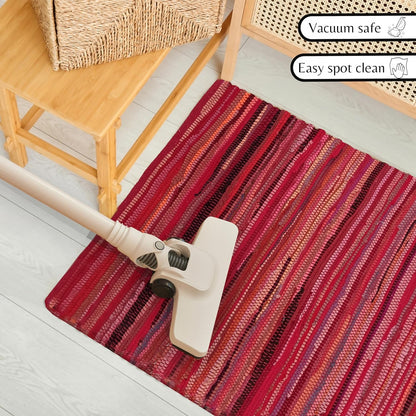 Ramanta Home 100% Cotton Chindi Hosiery Rug 24x36 Inch - Dark Multi, Farmhouse Reversible Soft Bohemeian Rugs Ideal for Entryways, Kitchen, Bedroom | Durable Lightweight Handmade Accent Doormat