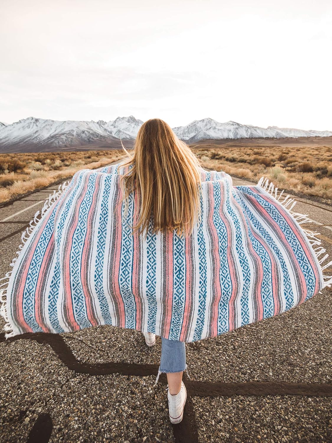 Mexican Blanket by Laguna Beach Textile Co - Beach, Yoga, Camping, or Decorative Throw Blanket - Traditional Handmade Serape (Ivory)