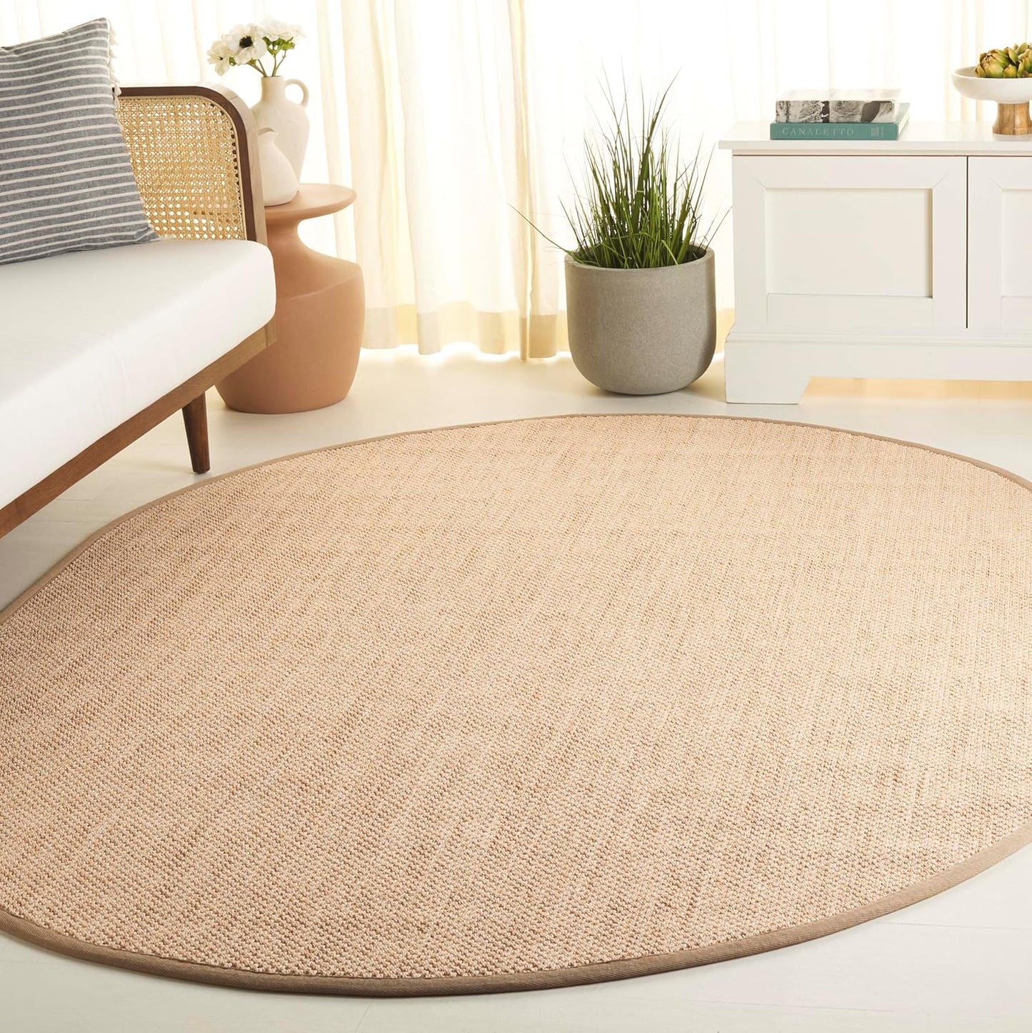 SAFAVIEH Area Rug 11x15 - Natural Fiber Collection - Large - Maize & Linen Color, Sisal, Woven Design with Border (NF141B) - Colors B