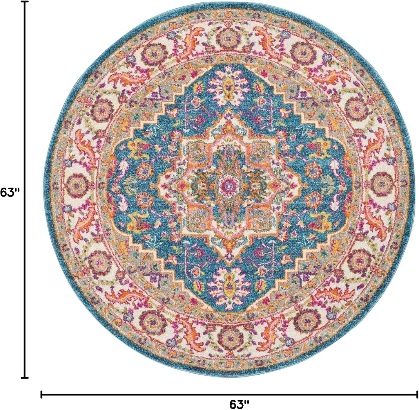 Nourison Home Passion Teal Multicolor 9' x 12' Area Rug - Easy Clean, Non Shedding, Bed Room, Living Room, Dining Room, Kitchen (9' x 12')