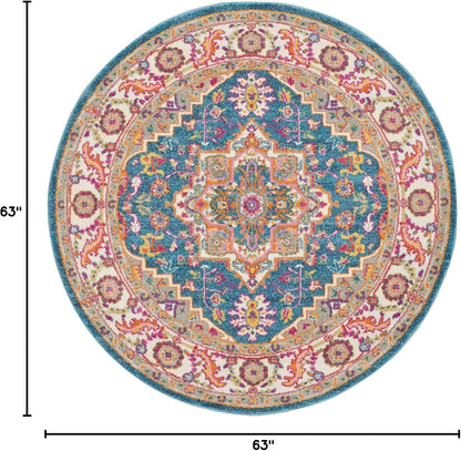 Nourison Home Passion Teal Multicolor 9' x 12' Area Rug - Easy Clean, Non Shedding, Bed Room, Living Room, Dining Room, Kitchen (9' x 12')