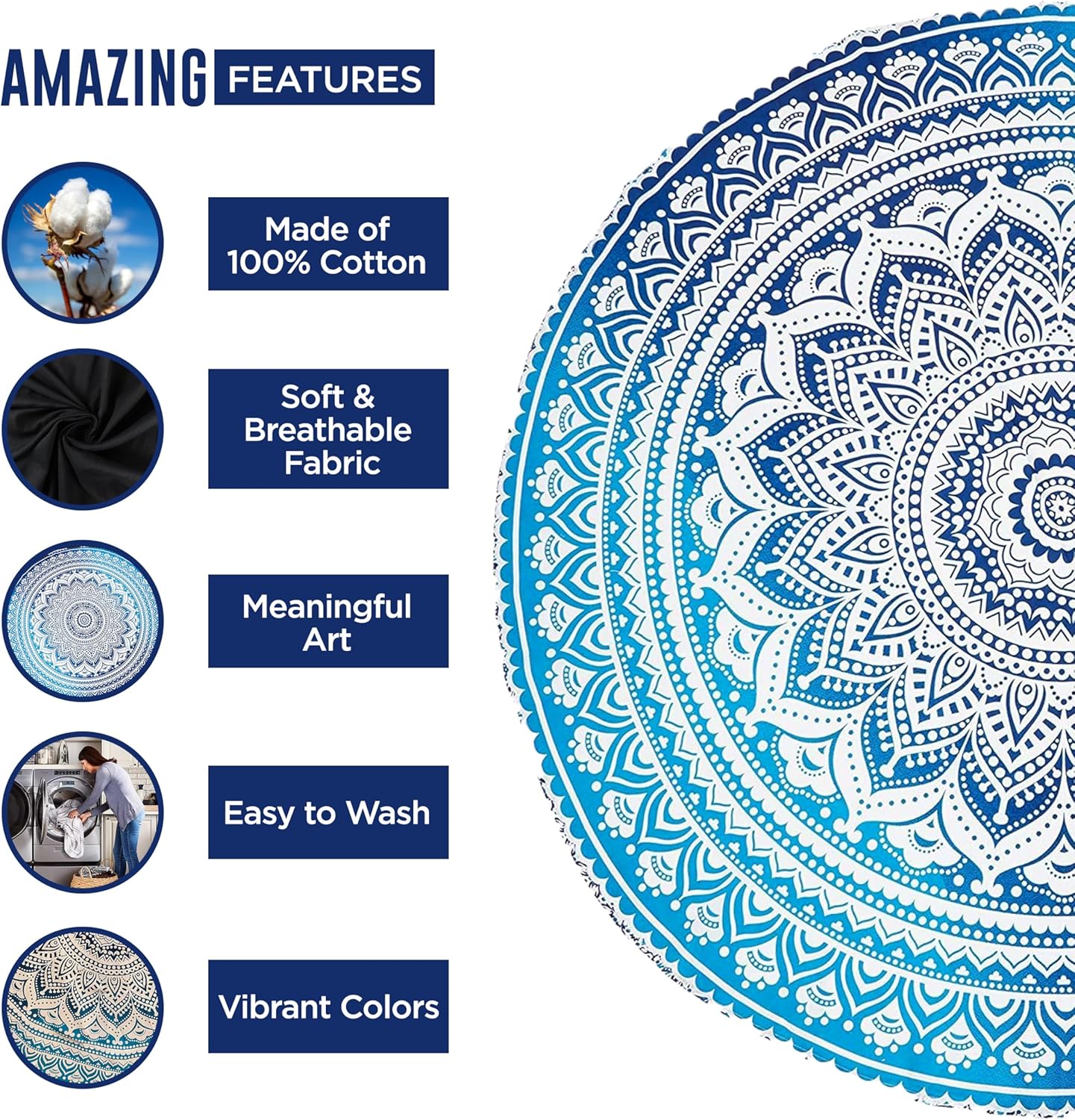 raajsee Purple Round Beach Tapestry Hippie/Boho Beach Blanket Mandala/Indian Cotton Throw - Round Tablecloth/Home Decor/Indie Rug Yoga Mat Meditation Picnic Rugs 127 CM / 50 INCHE Circle