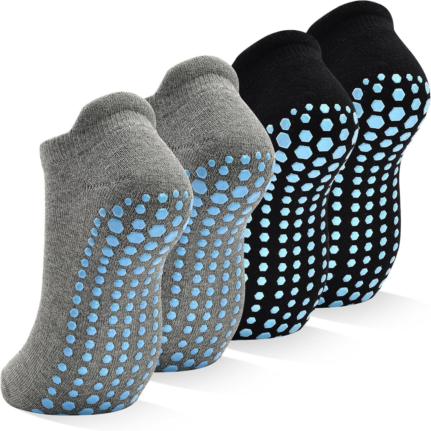 SkiBeaut Grips Non Slip Socks for Women, 4 Pairs Yoga Pilates Anti Skid Woman Hospital Gripper Socks (5-12)
