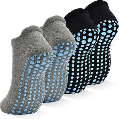 SkiBeaut Grips Non Slip Socks for Women, 4 Pairs Yoga Pilates Anti Skid Woman Hospital Gripper Socks (5-12)