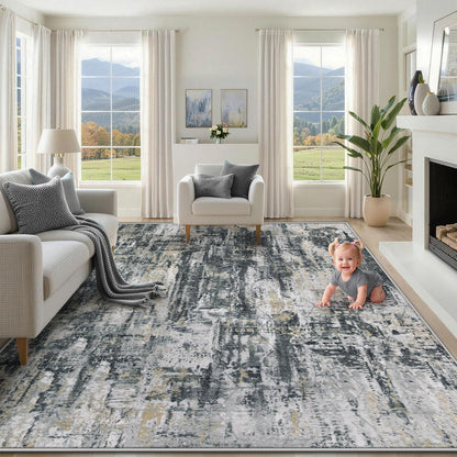 XLUEZ 8x10 Area Rugs for Living Room, Washable Modern Abstract Large Area Rug Neutral Soft Non Slip Kids Rug Stain Resistant Indoor Carpet for Bedroom Nursery Dining Children's Room(Blue, 8'x10')